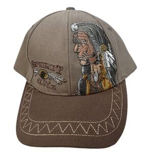 Spirit of the Eagle Native American Chief Embroidered Hat Tan Brown Mens Cap
